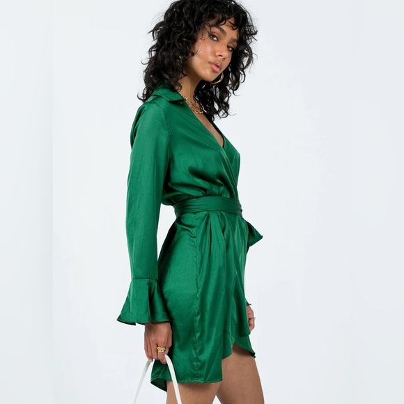 Princess Polly Spiers Wrap Mini Dress Green - Picture 3 of 4
